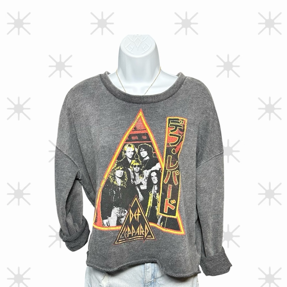 Def Leppard Band Graphic Sweatshirt Large Vintage Rock Pullover Distressed Gray